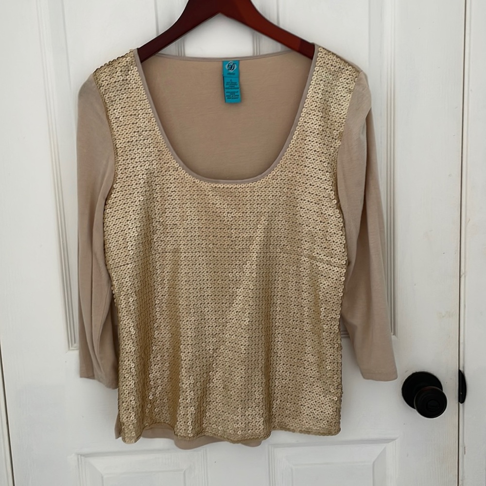 D Collection Sequins Sweater 3/4 Sleeve Scoop Neck Size Large